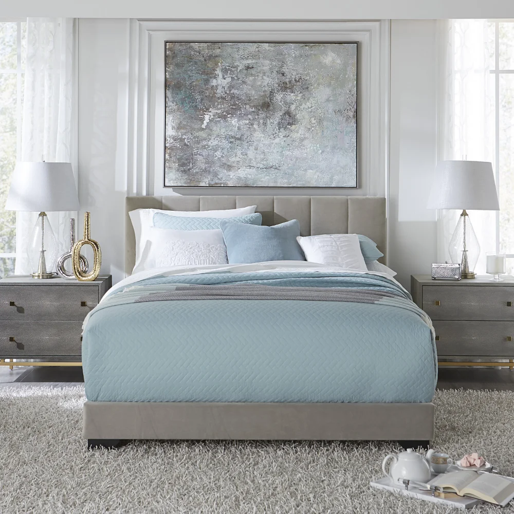 

Reece Channel Stitched Upholstered Queen Bed, Platinum Grey, bedroom furniture bedroom set