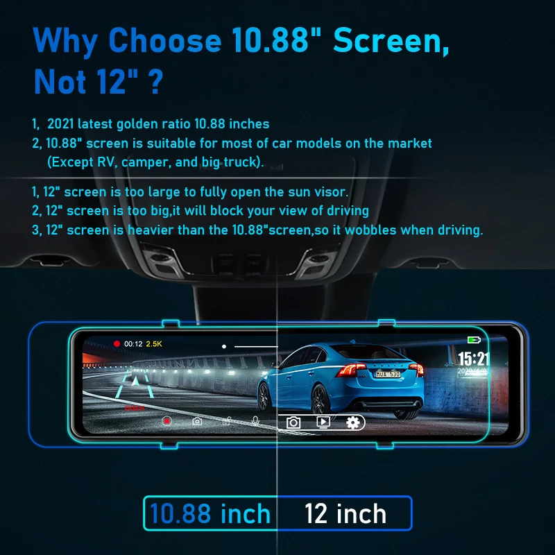 Jansite 10.88 inch Stream Media Dash Cam Rear View Mirror 2.5K DVR Video Recorder Auto Registrar 1080P Reverse Camera GPS | Автомобили и