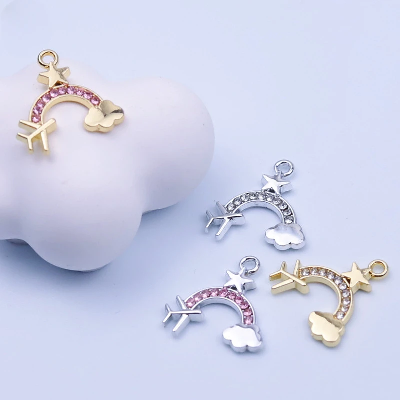 

WZNB 10Pcs Crystal Rainbow Charms Planes Cloud Stars Alloy Pendant for Jewelry Making Diy Earring Necklace Accessories Wholesale