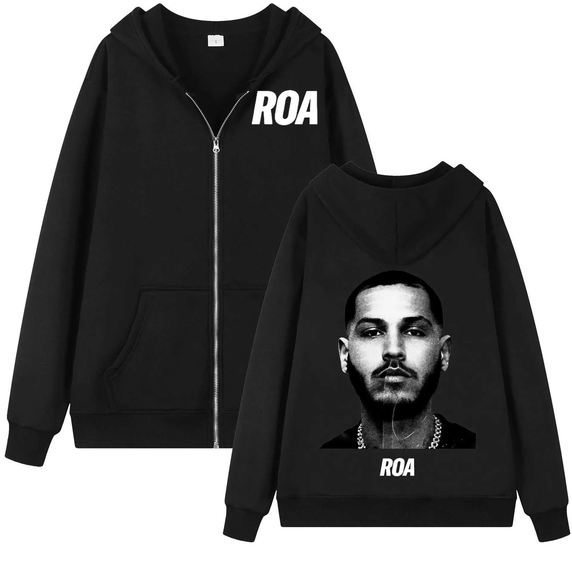 Фото Толстовка с графическим принтом Rapper Roa, модная винтажная куртка на молнии в стиле хип-хоп, пуловеры для мужчин и женщин, повседневные флисовые толстовки с длинными рукавами №1