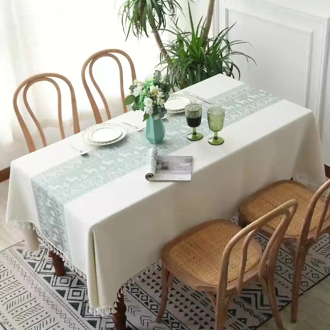 

Tablecloth Linen Deer White Green Coffee Beige Dining Table Decoration Cloth Cover Christmas Desk Protector Rectangular Placemat