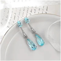 woman earring elegant blue stone drop earrings for women retro hollow white dangle birthday party gift jewelry