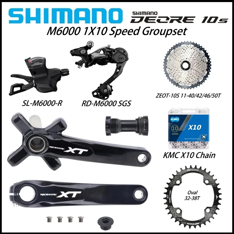 SHIMANO Deore M6000 1X10S Derailleurs M6000 Shift Lever ZEOT Cassette KMC X10 10v Groupset RACEWORK XT Crankset Mot chainring