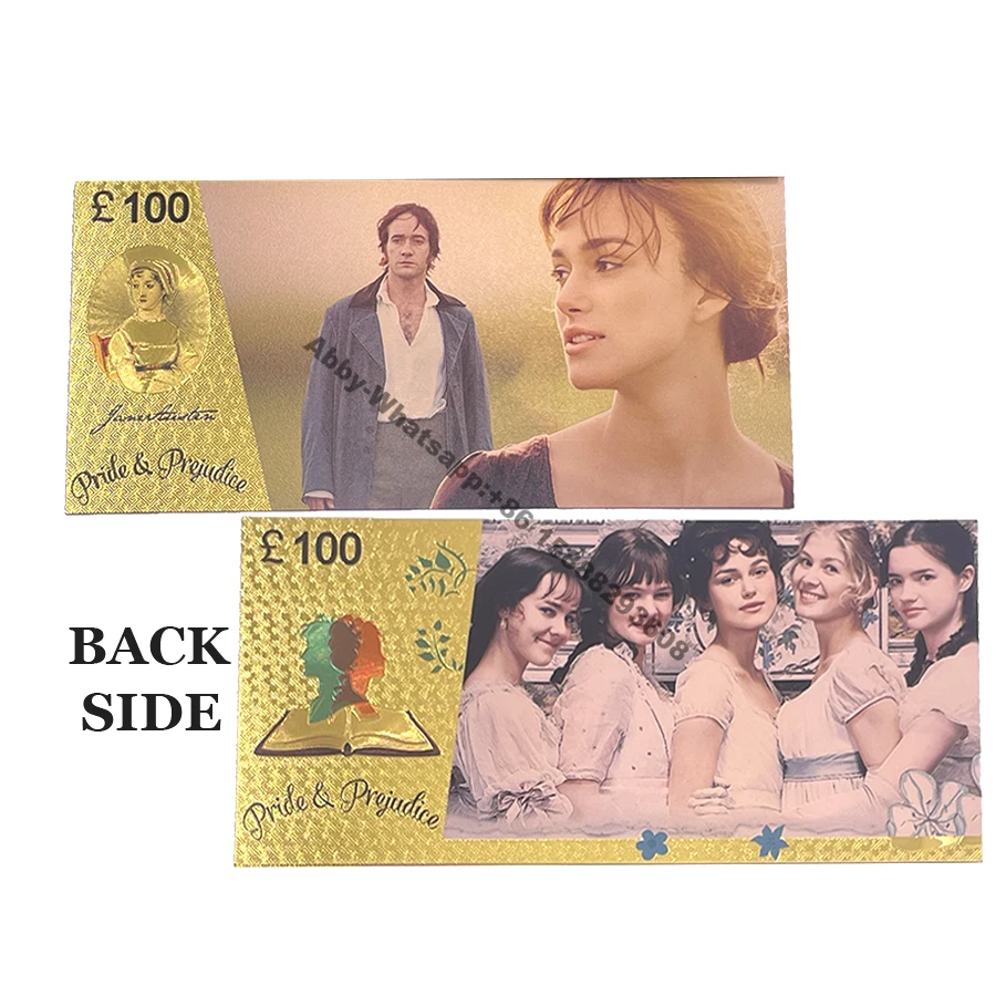 

UK Classic Film Pride and Prejudice gold plastic banknote Collection Fitzwilliam Robinson Henry Darcy /Elizabeth Bennet card