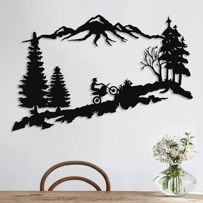 

Motorbike On Mountainous Region Room Decor Aesthetic Wall Decor Black Acrylic Material Optional Sizes Stick On Wall