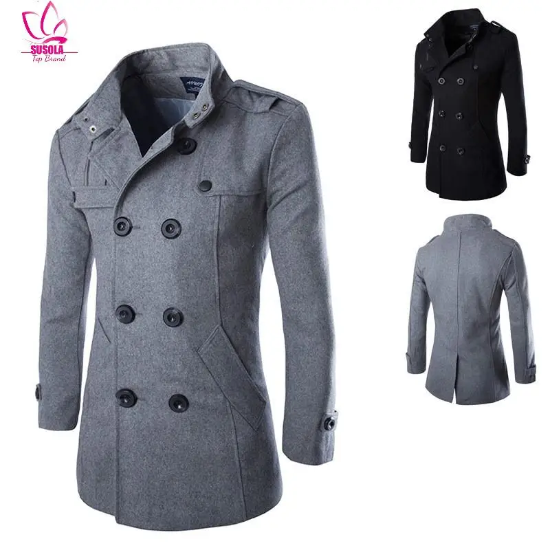 

Men Winter Wool Coat Men's New High Quality Solid Color Simple Blends Woolen Pea Coat Male Trench Coat Casual Overcoat Lady