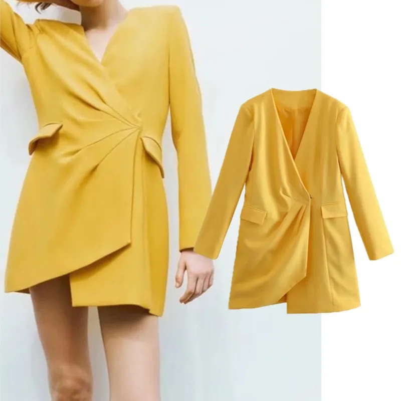 

Женское платье-блейзер в винтажном стиле, элегантное праздничное плиссированное платье на весну и осень, юбка с длинным рукавом для девочек...