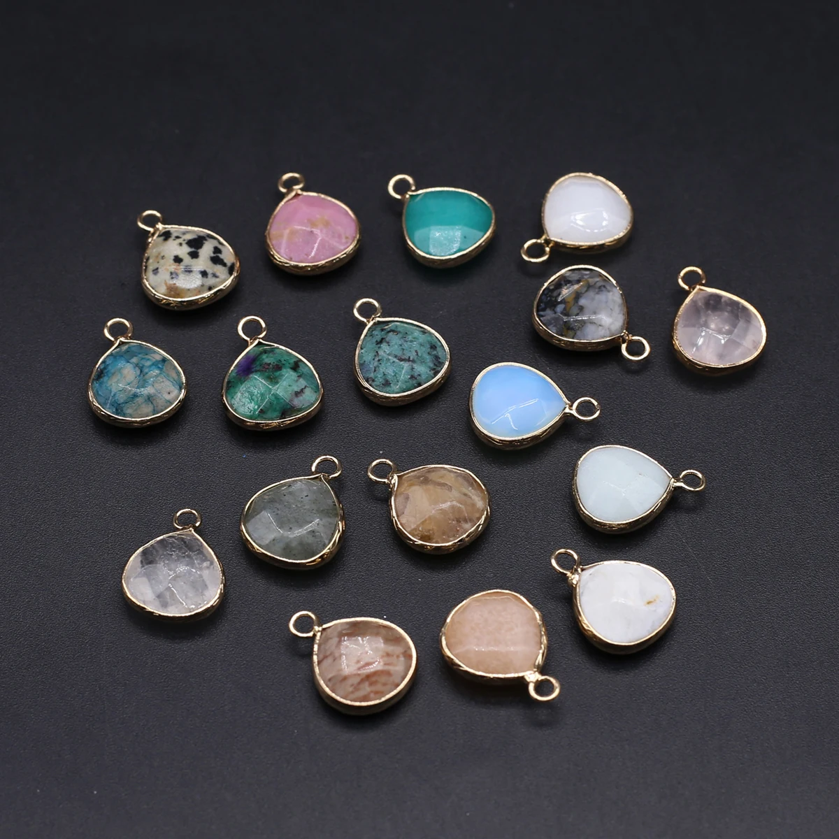 

2 PCS Droplet Shape Natural Stone Dialogite Clear Quartz Pendant 14x18mm Jewelry Making DIY Necklace Earrings Accessories Gift