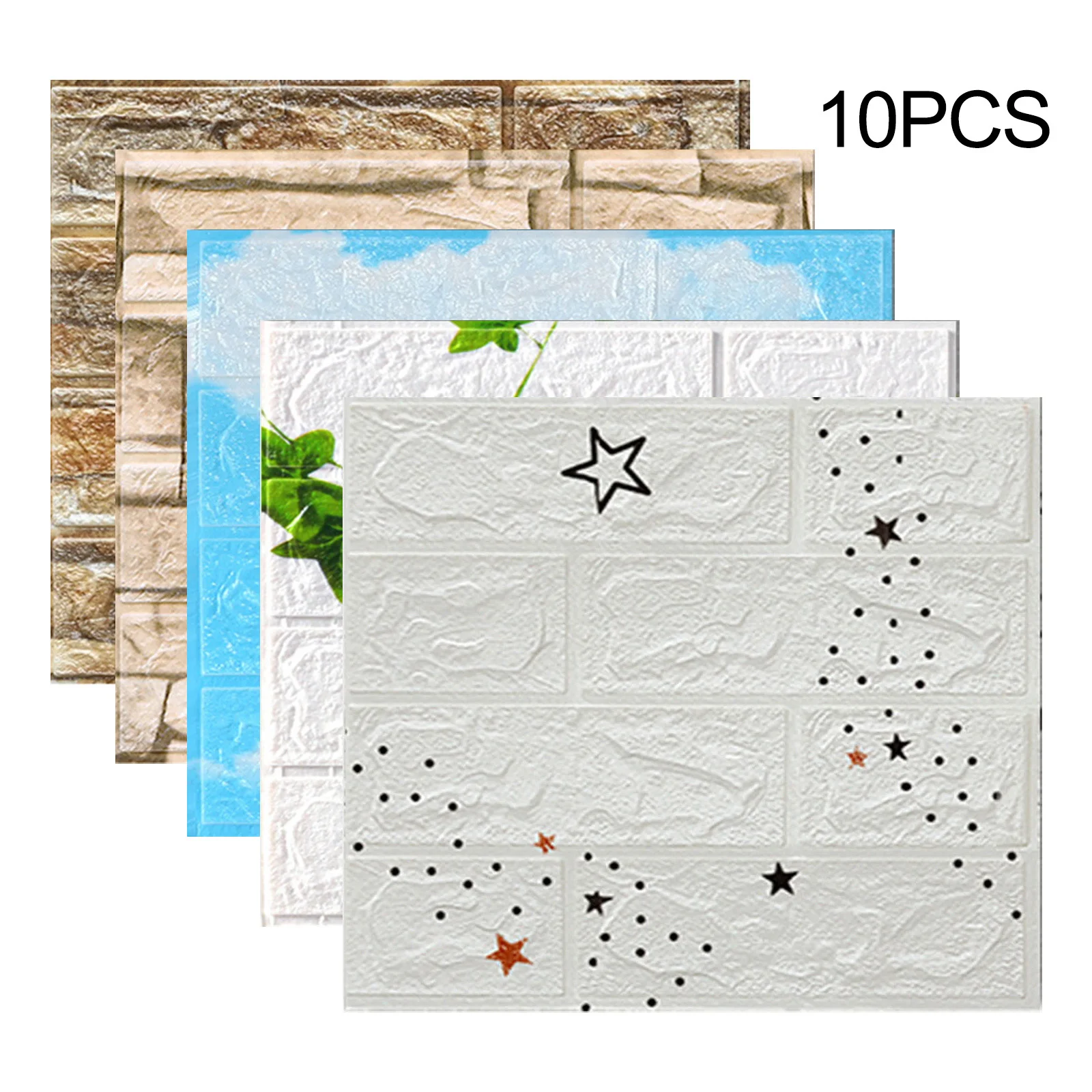 

10PCS 3D Wall Sticker Self-Adhesive Tile Stone Brick Wall Sticker Soft Foam Panels 350*300mm Kitchen Bedroom Living Room