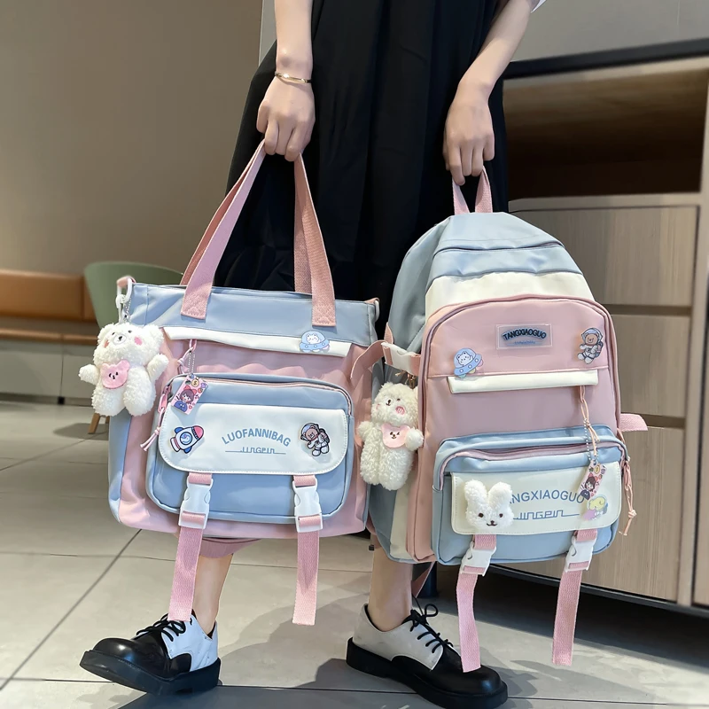 JOYPESSIE Fashion Women Backpack Cute Nylon Waterproof Set Bag Rucksack Teens Kawaii Bookbag for Girls Schoolbag Travel Mochila