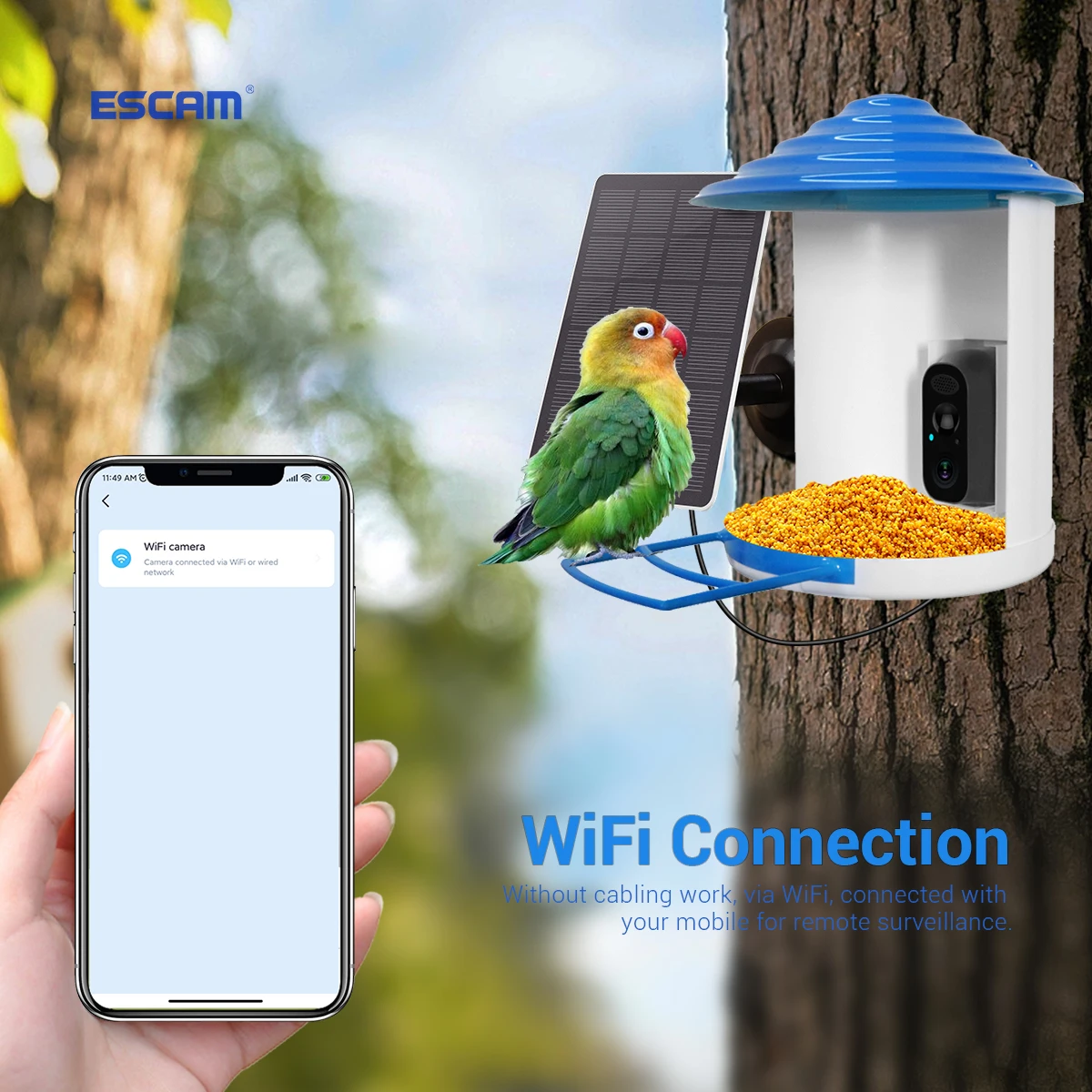 ESCAM PT389 Кормушка для птиц IP-камера 1080P Solar iCam365APP AI Распознавание видов