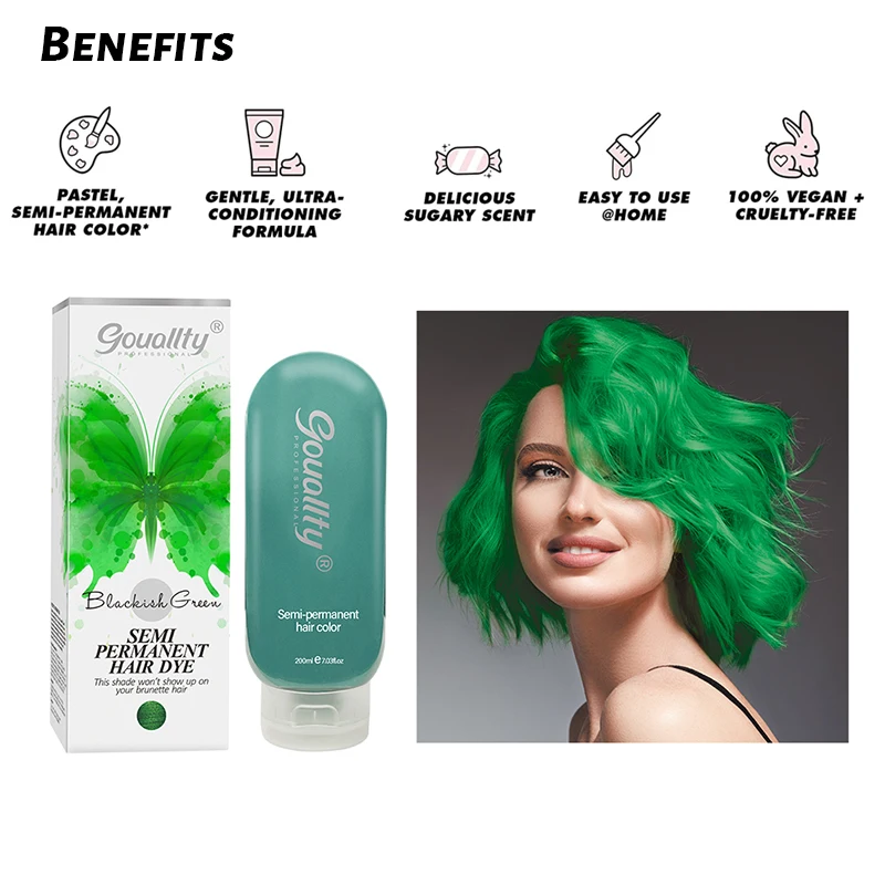 

Gouallty Blackish Green Semi Permanent Hair Color Gouallty Brand Color Depositing Conditioner Temporary Hair Dye Vegan Easy Use