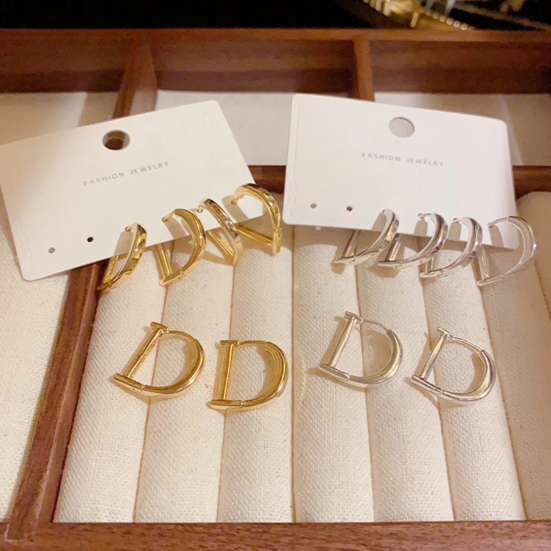 

D Initials Hoop Earrings Kit 6PC Minimalistic Metal Gold Color Silver Color Ear Buckles Charm Modern Women's Jewelry 2023