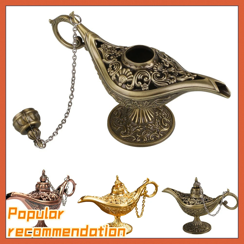

New 1Pc Vintage Aladdin Lamp Tea Pot Zinc Alloy Office Home Desktop Decor Collection Living Room Decoration Home Decor