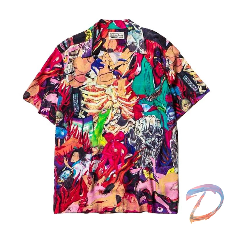 Wacko Maria Summer Shirts Painted Graffiti High Street Hip Hop Hawaiian Short Sleeve Shirt