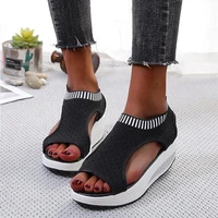 stretch upper wedge sandals womens casual open toe thick bottom shoes 2022 summer ladies comfort slip on sandals size 35 43