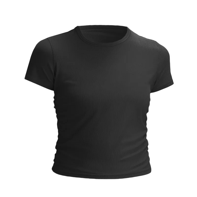 Lulu-Women's short sleeved breathable nylon ribbed high elastic sports yoga suit