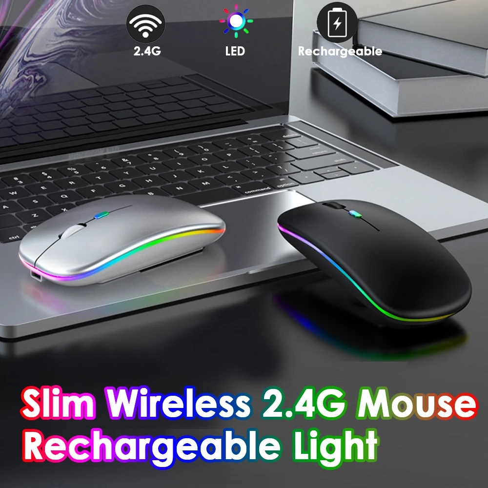 

2.4GHz Wireless Mouse Charging Luminous USB Mouse Gamer RGB LED Office Quiet Portable Mouse For Tablet Phone PC Laptop 1600DPI