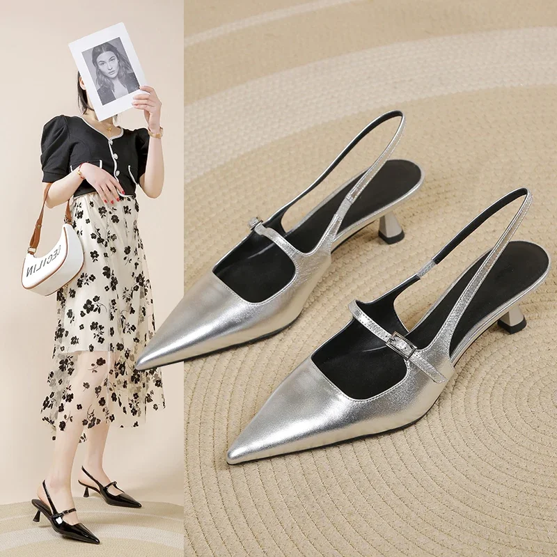 Туфли женские с острым носком сандалии ремешком на пятке прочные Нескользящие