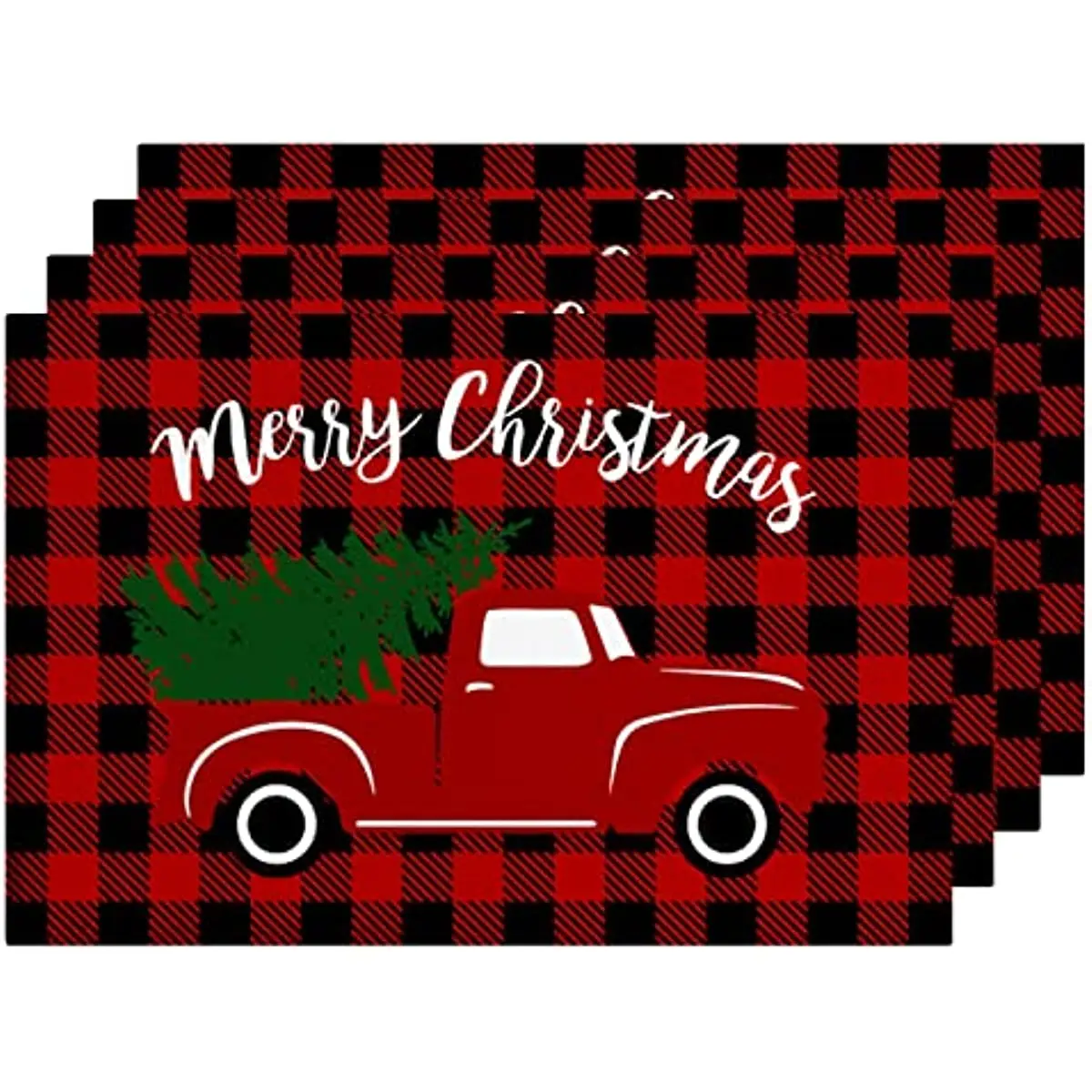 

Red Buffalo Plaid Truck Place Mats for Dining Table Mats Reversible Heat Cloth Placemat for Holiday Christmas Decorations