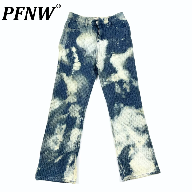 

PFNW 2023 New Men's Original Dark Individuality Knitted Zipper Jeans Dyed Bleached Loose Straight Casual Pants Hip Hop 12A6515
