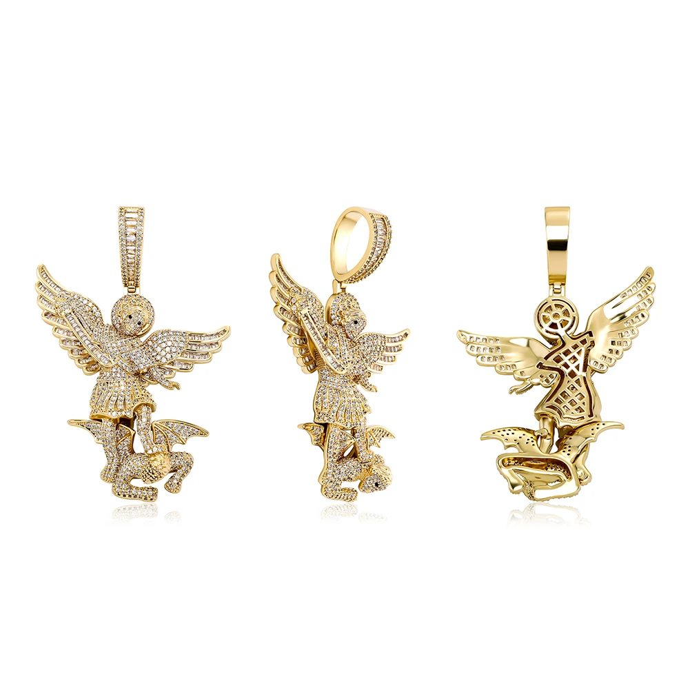 Фото TOPGRILLZ St Michael The Archangel кулон ожерелье высокое качество медь с микро проложить кубического циркония хип-хоп пара ювелирных изделий №5