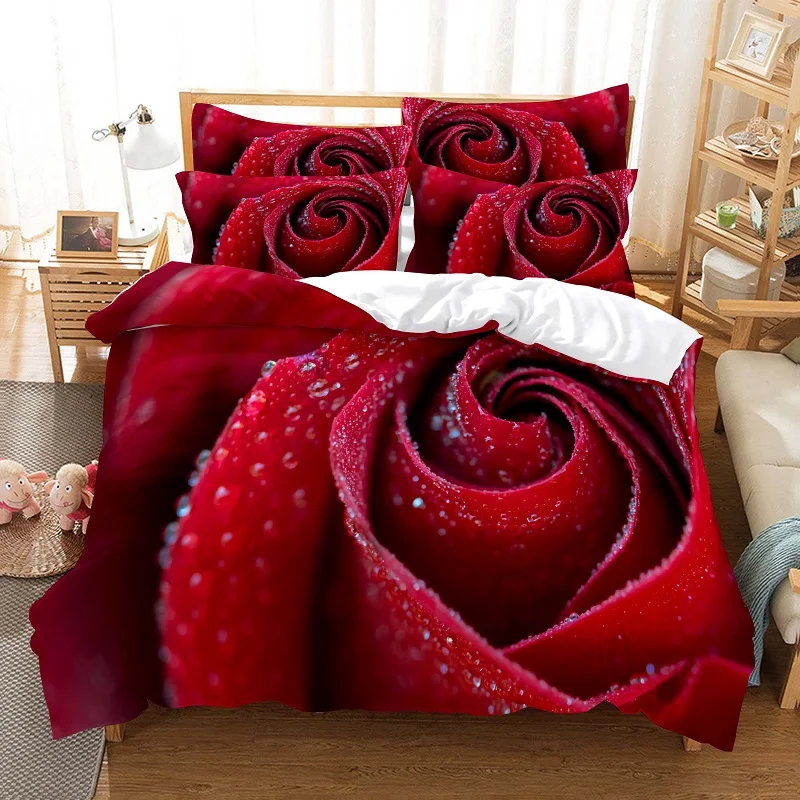 

Red Rose Bedding Set Quilt/Duvet Cover 3D HD Double Full King Queen Twin Single 3/2PCS Polyester Comforter Cover Pillow Case