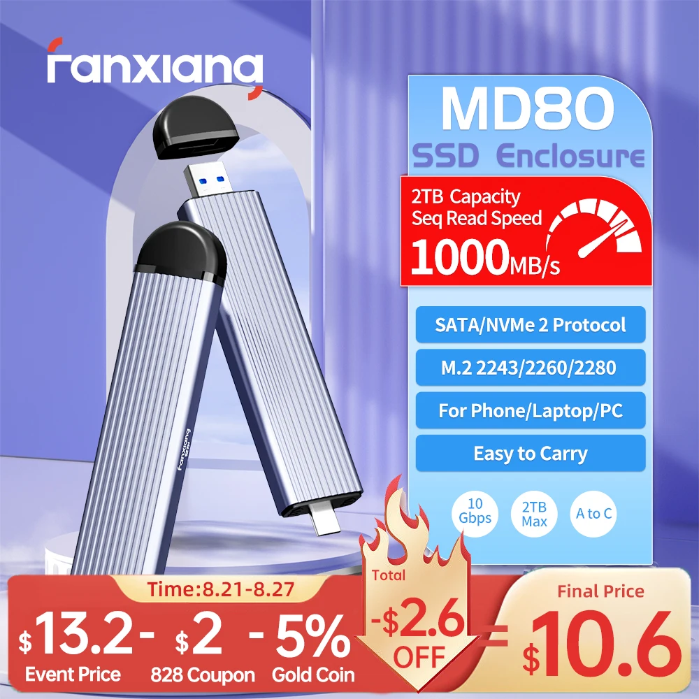 SSD-накопитель Fanxiang M2, 1000 Мб/с, двойные протоколы M.2 NVMe SATA, корпус SSD 10 Гбит/с, USB 3,2 Gen2, поддерживает жесткий диск с ключами M и B & M