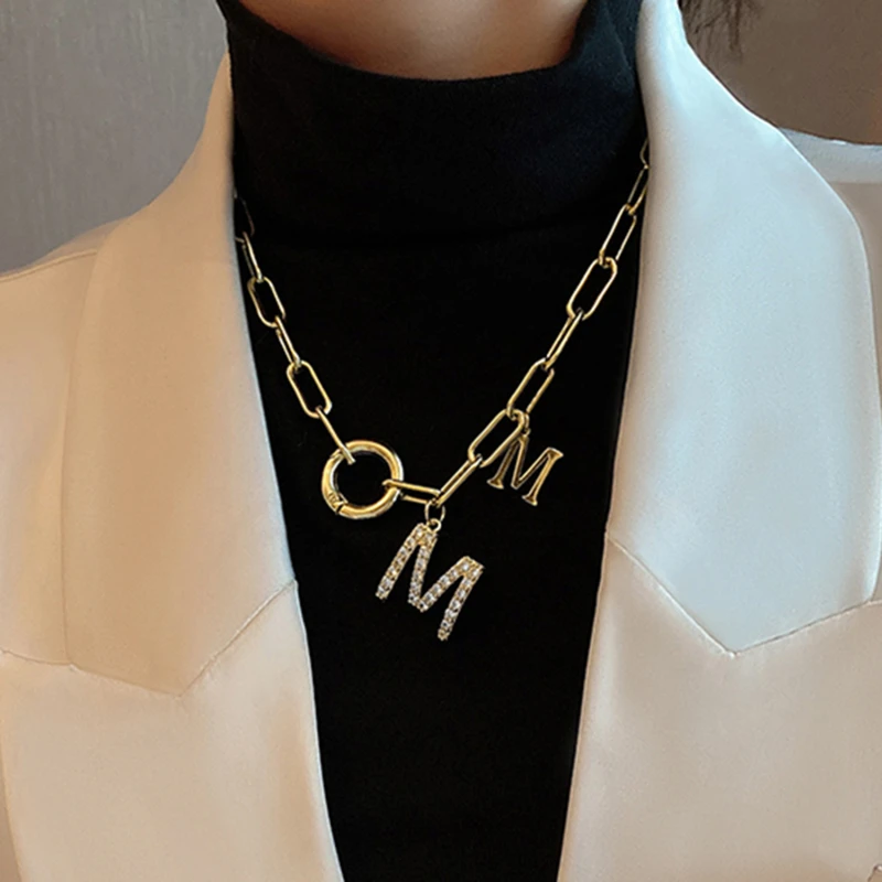 Женская короткая цепь в стиле панк толстая хип-хоп с буквой M корейская бижутерия