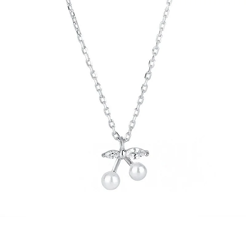 

DX293 Lefei Jewelry 925 Silver Fashion Trendy Luxury Lovely Simple White Zircon Cherry Necklace Women Party Wedding Charms Gifts