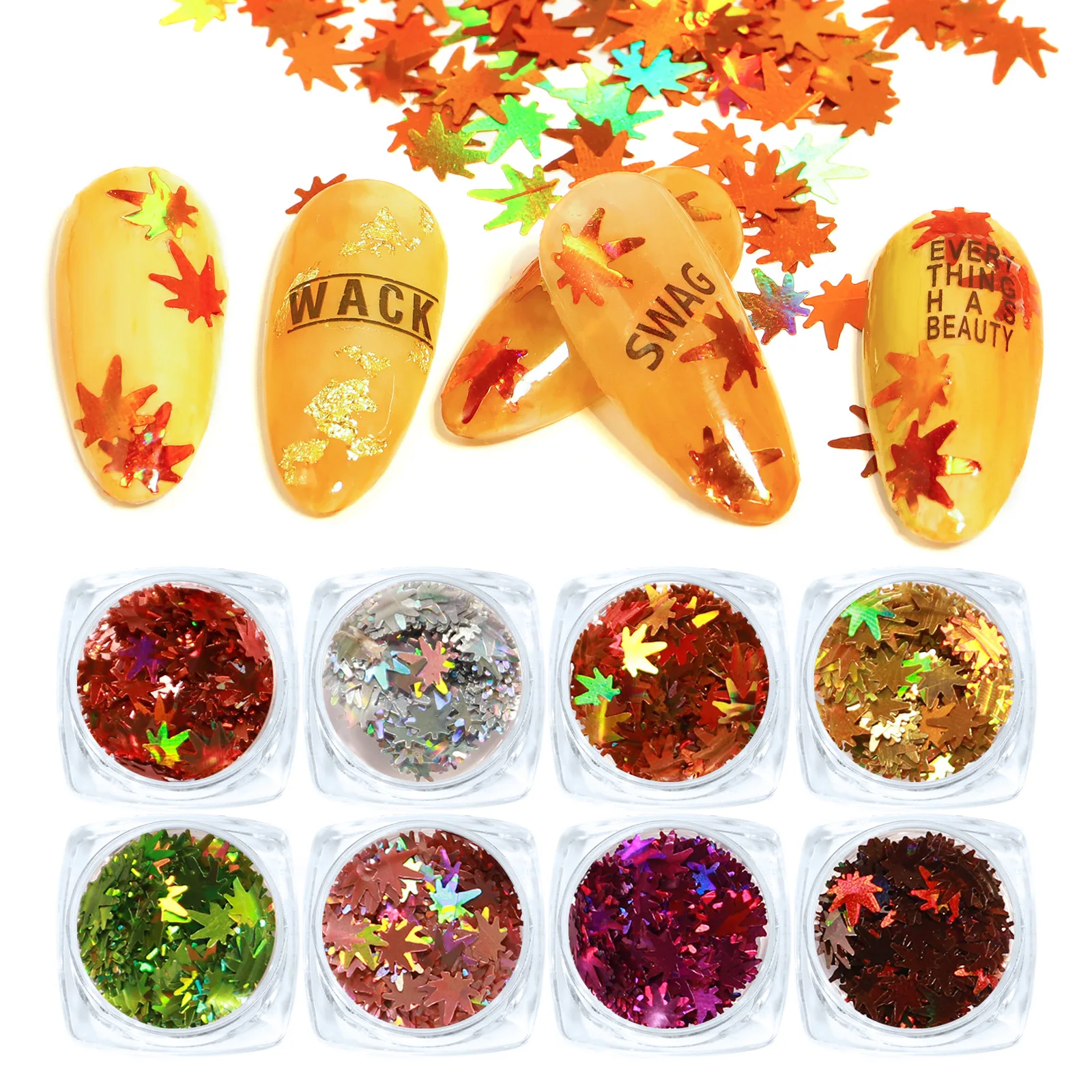 

12 Colors Nail Art Sequins Set Nail Art Maple Leaf Decoration Sequins Symphony Multicolor Glitter Powder Nail Accessories