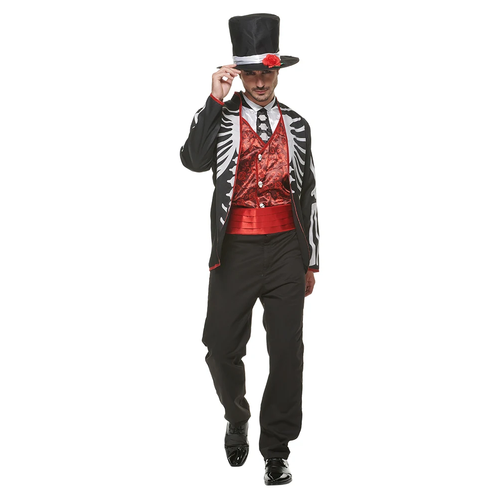 Men's Cheap Mexican Undead Skeleton Halloween Costume Suit Adult Wandering Band Skull Cosplay Carnival Easter Purim Fancy Dress