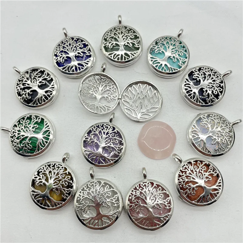 

Natural Crystal Stone Tree Of Life Pendant Lapis Amethyst Malachite Rose Quartz Opal Agate Charms Diy Necklaces