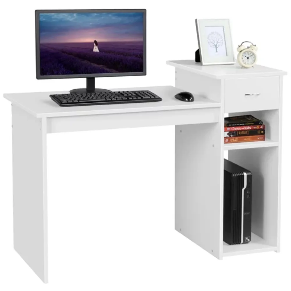 

SMILE MART Home Office Workstation Computer Desk with Drawer and Storage, White