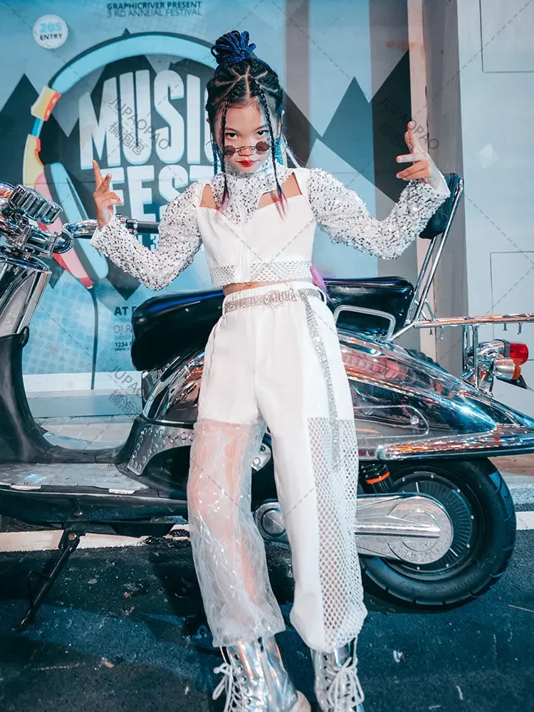 Детский джазовый танцевальный костюм с блестками одежда K-pop модные костюмы для