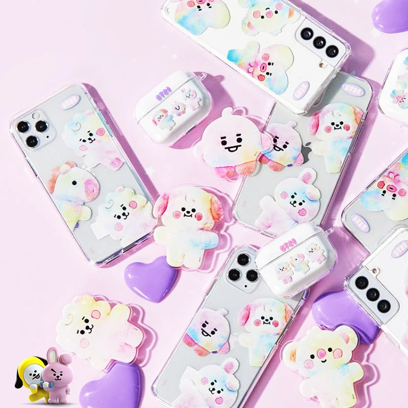 

Bt21 Mobile Phone Holder Kawaii Iridescent Kpop Stars Periphery Anime Rj Tata Chimmy Koya Cooky Gasbag Practical Anti Falling