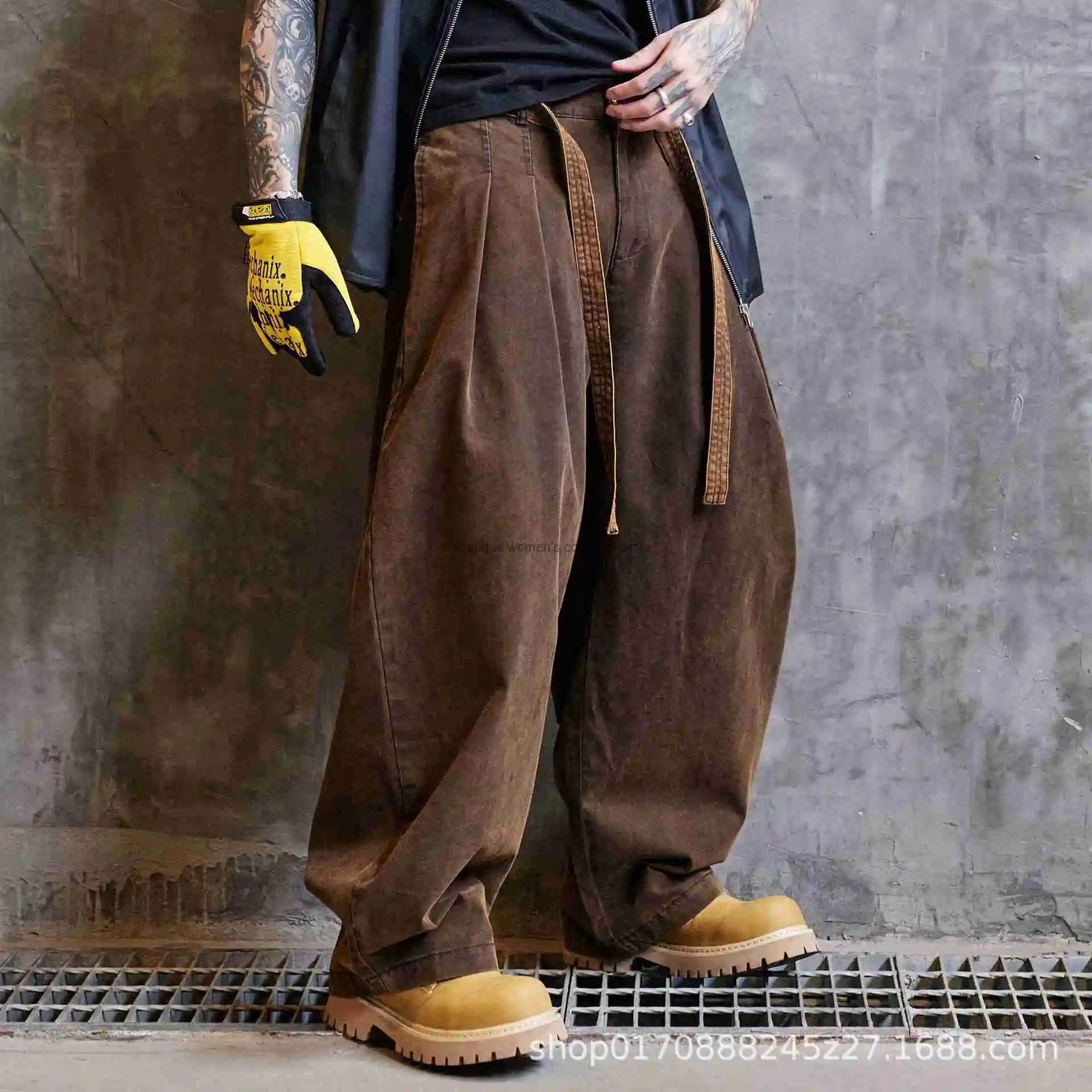 Коричневые джинсовые брюки с потертостями джинсы мужская уличная одежда модные