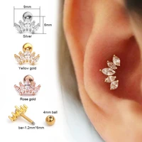 316l stainless steel piercing stud earring zircon crown earbone nail helix conch cartilage tragus piercing punk jewelry 20g