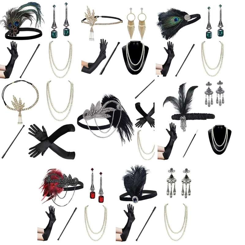 

1920s Flapper Gatsby костюм набор аксессуаров 20s Flapper повязка на голову головной убор