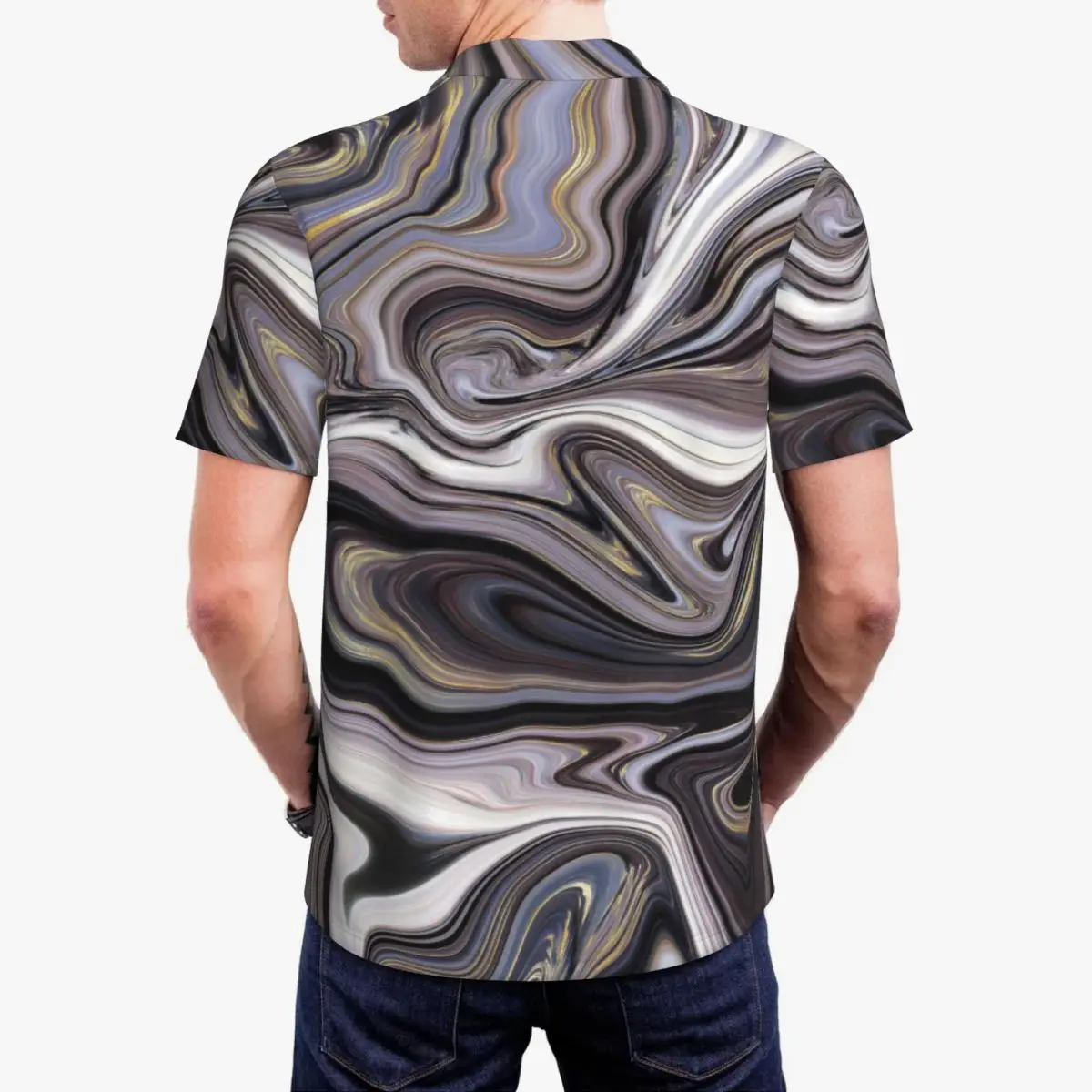 Мраморные жидкие повседневные футболки серо-белые рубашки поло с воротником Y2K