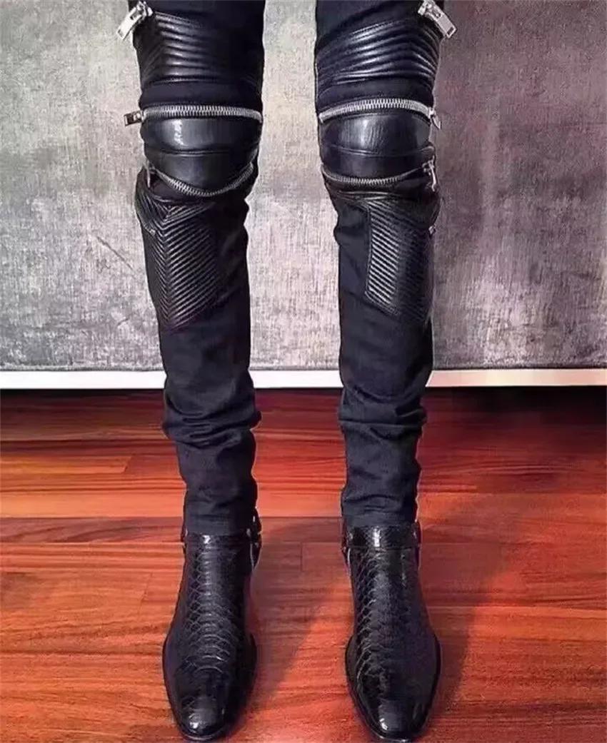 Мужские ботинки ручной работы из коровьей кожи со змеиным ремешком и пряжкой в