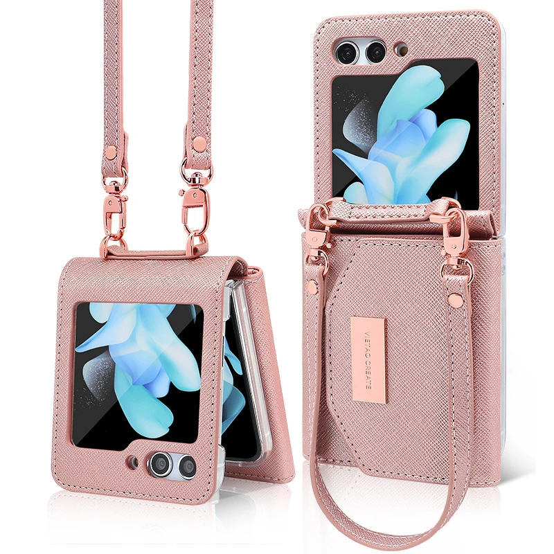 Vietao-для Samsung Galaxy Z Флип 6 5 4 3 чехол с ручным ремешком кожаный кошелек слот для карт