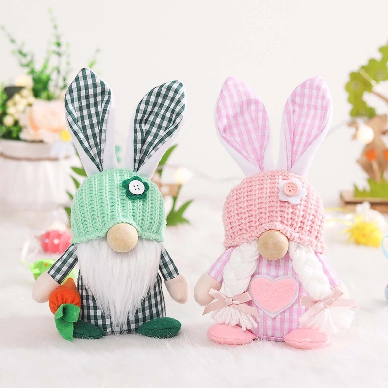 

2pcs Easter Gnomes Decorations Plush Bunny Gnome Swedish Tomte Elf Dwarf Stuffed Faceless Doll Ornaments Figurine Home Decor