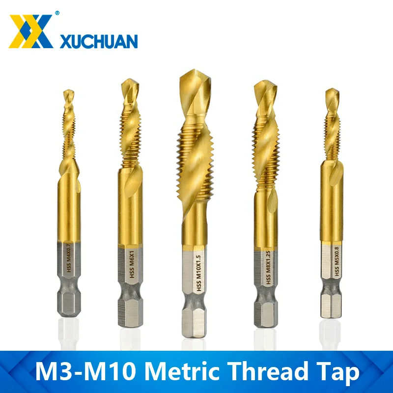 

Combined Tap and Drill Set HSS Hex Shank Metric Tap Machine Plug Tap Thread Tap Drill Hand Tools M3 M4 M5 M6 M8 10 M12