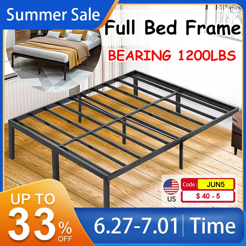 Online Full Size Platform Bed Frame Metal No Box Spring Height 14 inch Heavy Duty Full Size Bed Frame Easy Assembly Black