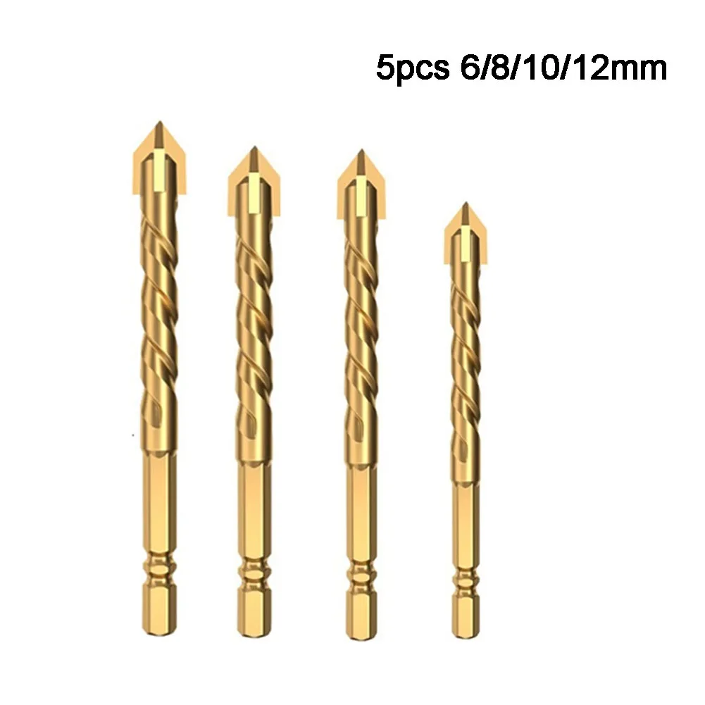 

5PCS Cross Drill Bit Cross Hexagon Hole Saw Alloy Impact Drill Bit 6mm 8mm 10mm 12mm Glass Metal Wood Punching Hole Power Tools