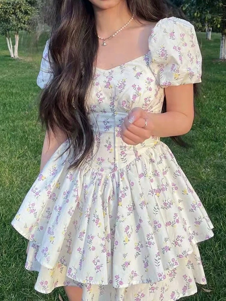 QWEEK 2023 Летнее цветочное платье для женщин Mori Повседневное с запахом Лавандовый