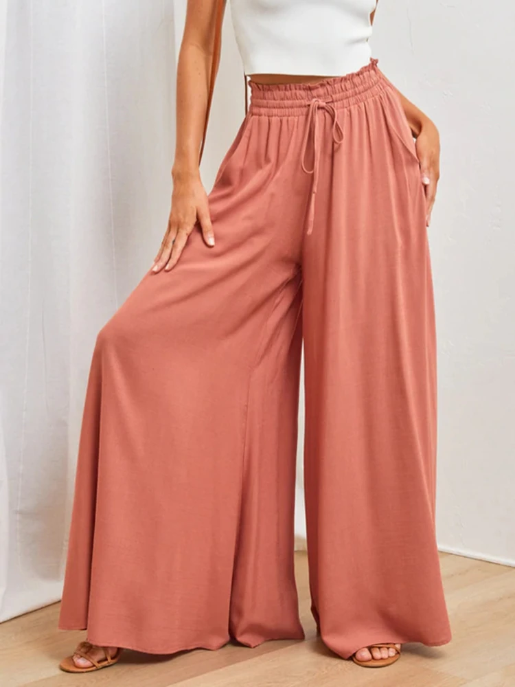 

Casual Women High Waist Drawstring Pants Female Loose Wide Leg Pants Solid Spring Summer 2023 Trousers Baggy Long Pantalon Femme