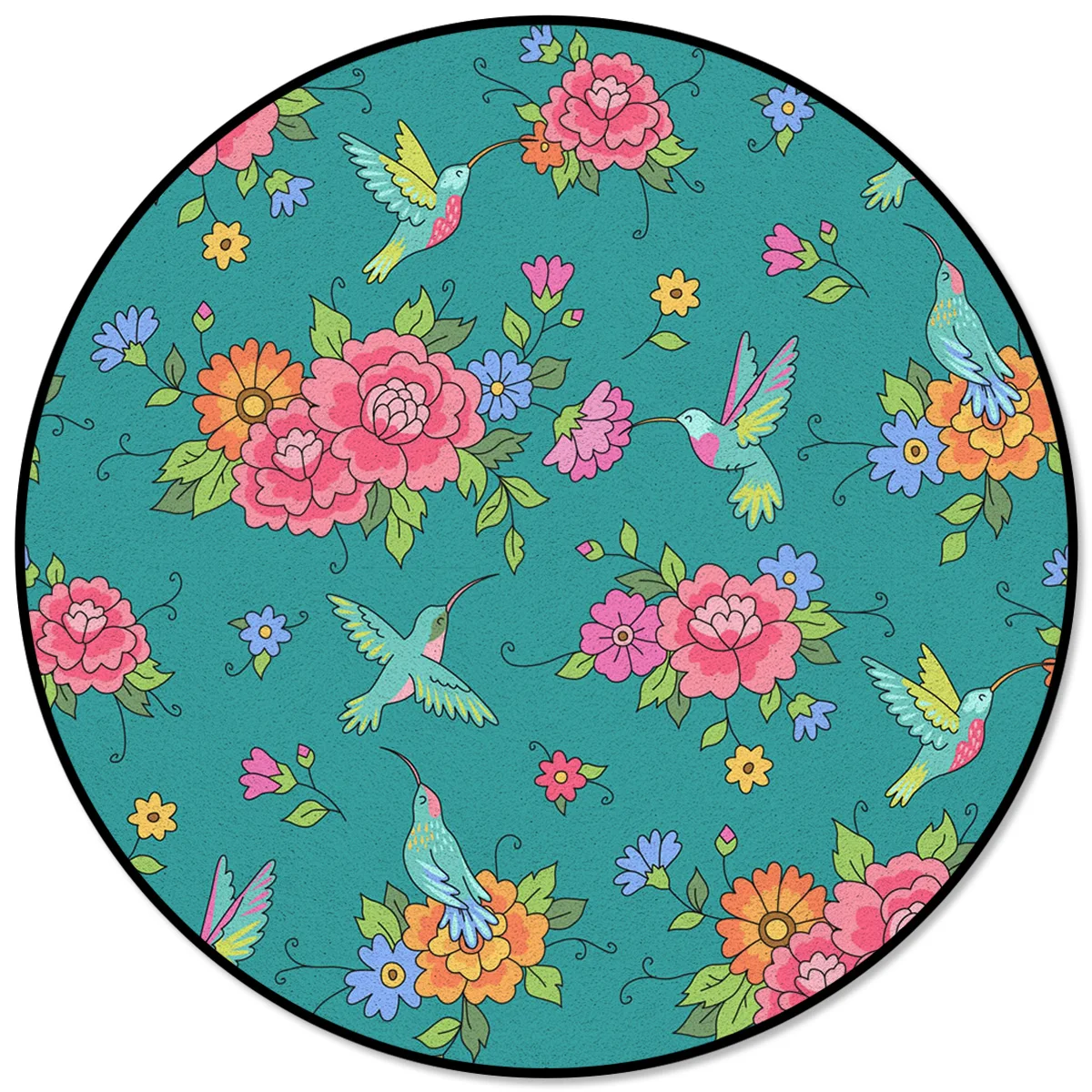 

Flower Hummingbird Rugs And Carpets For Home Living Room Round Rug For Children Rooms Non-slip