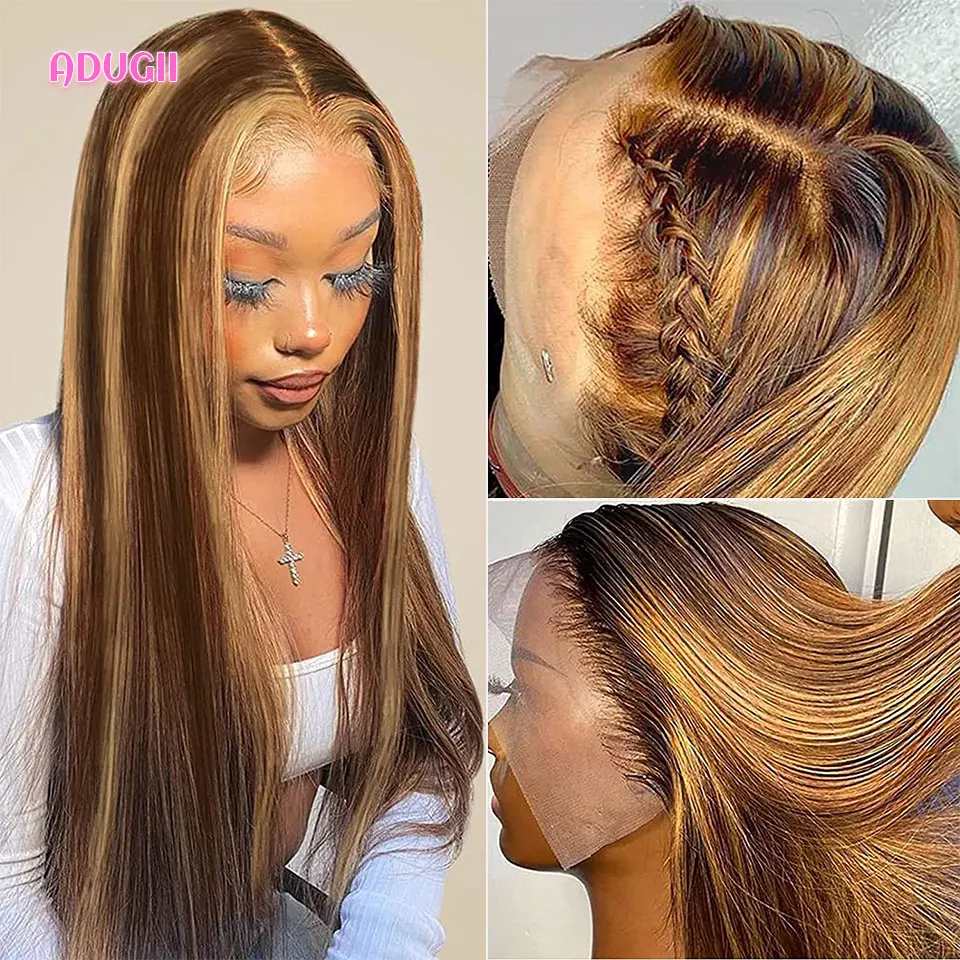 Highlight Wig Human Hair Ombre Honey Blonde Straight Lace Front Wigs For Women Brazilian Remy Colored Human Hair Wigs 180%